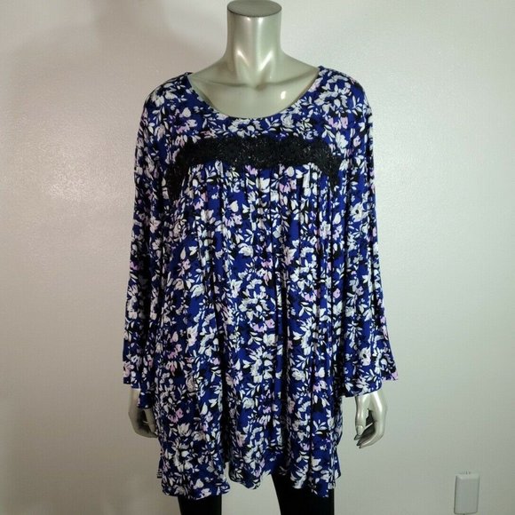 Lane Bryant Top Plus Size 22 Tunic Flare Sleeve Floral Long Sleeve Purple NWT - Picture 2 of 6